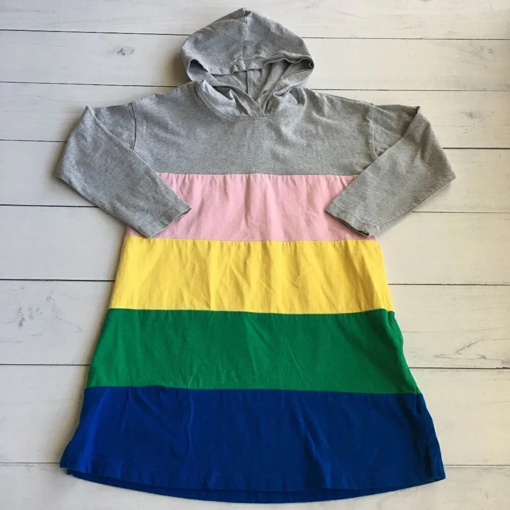 Hanna‎ Andersson Organic Long Sleeve Hooded Color Block Dress - Size 6/7